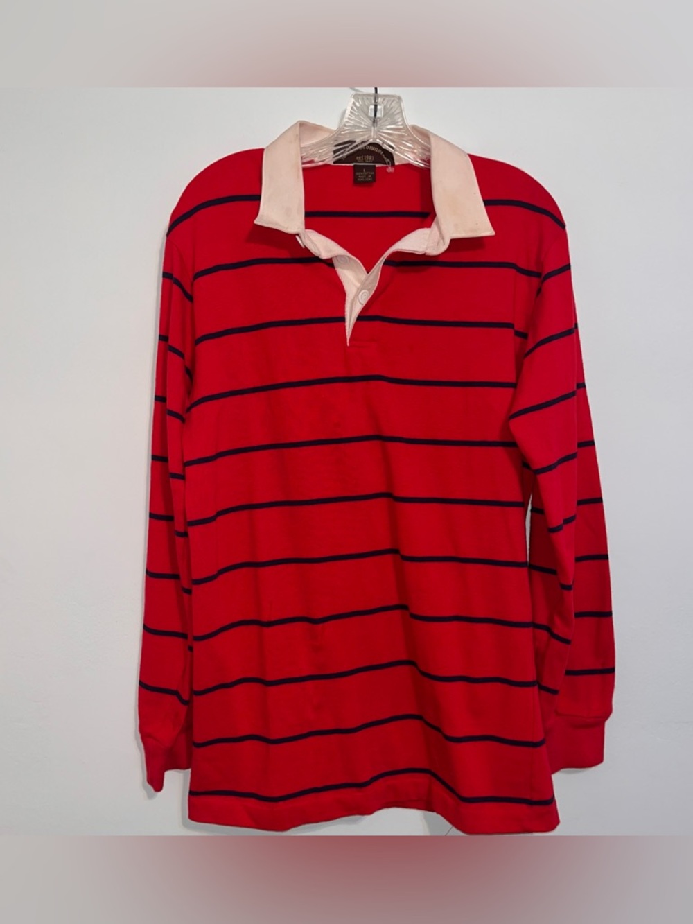 Classic Red Striped Rugby Polo with Contrast Collar
